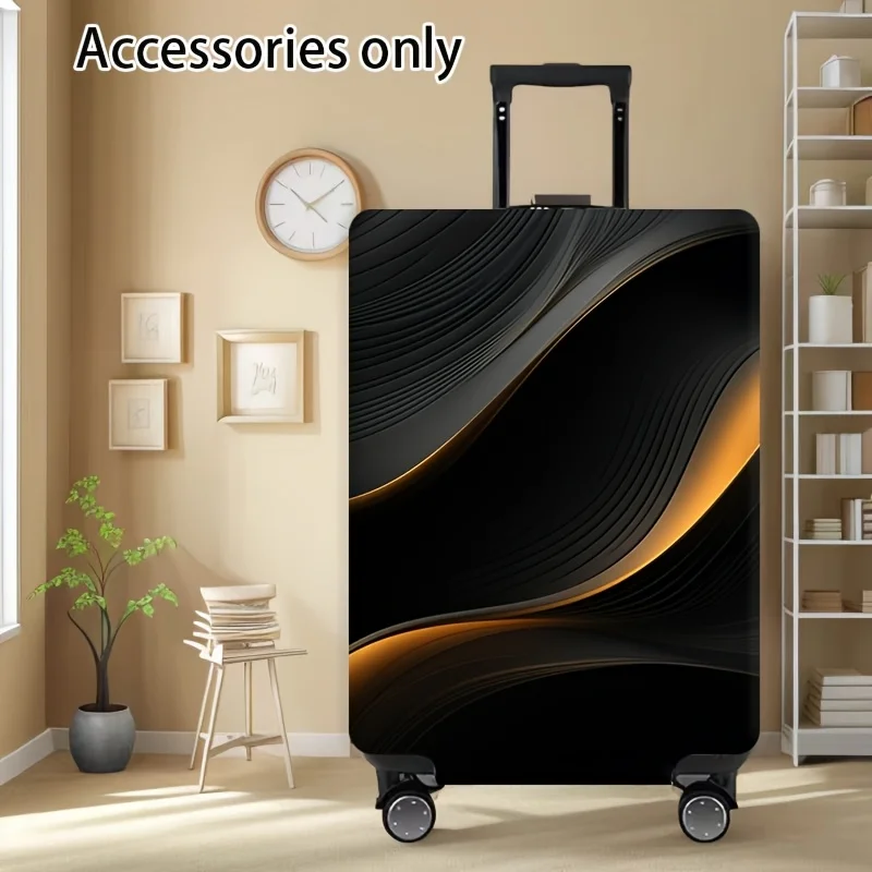 Black and Gold Wavy Luggage Cover, Dust-Proof Stretch Travel Accessory—Fits 18–32-inch Suitcases