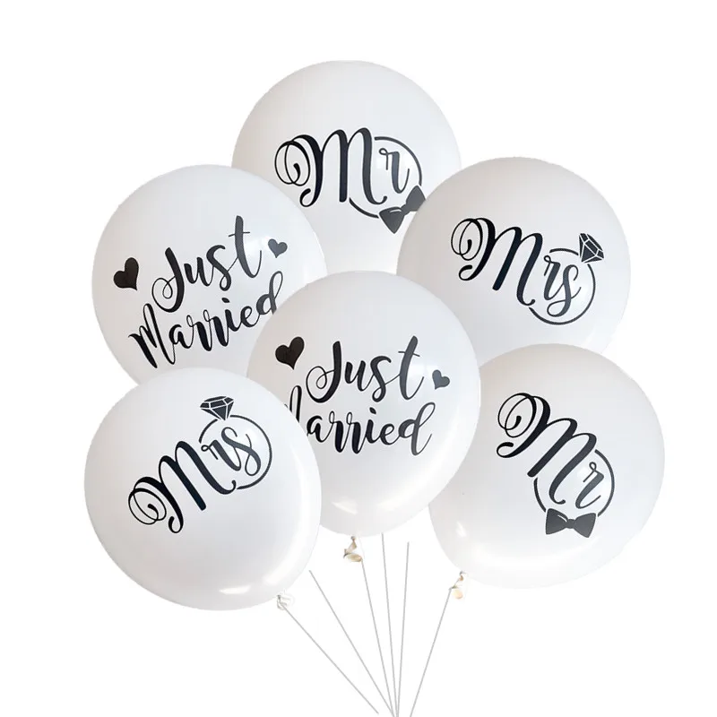 9pcs/bag 10inch White Mr. Mrs. Just Married Wedding Latex Balloons Helium/Air Engagement Party Decorations