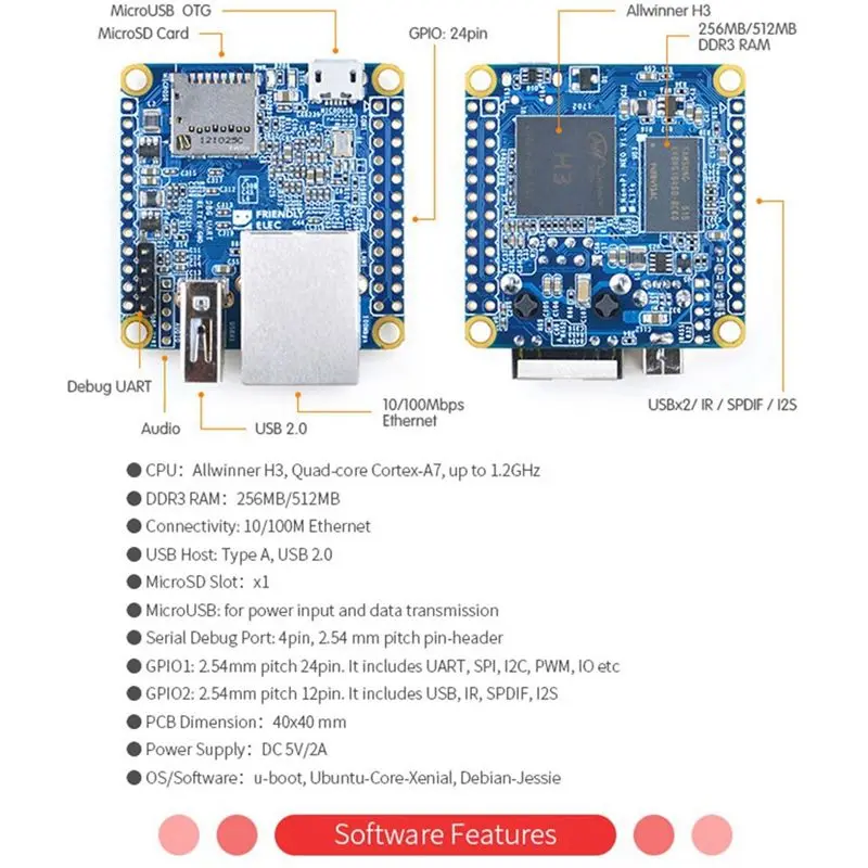 (ABDH) NanoPi NEO Open Source Allwinner H3 Development Board Super Raspberry Pie Quad-Core Cortex-A7 DDR3 (RAM 256MB)