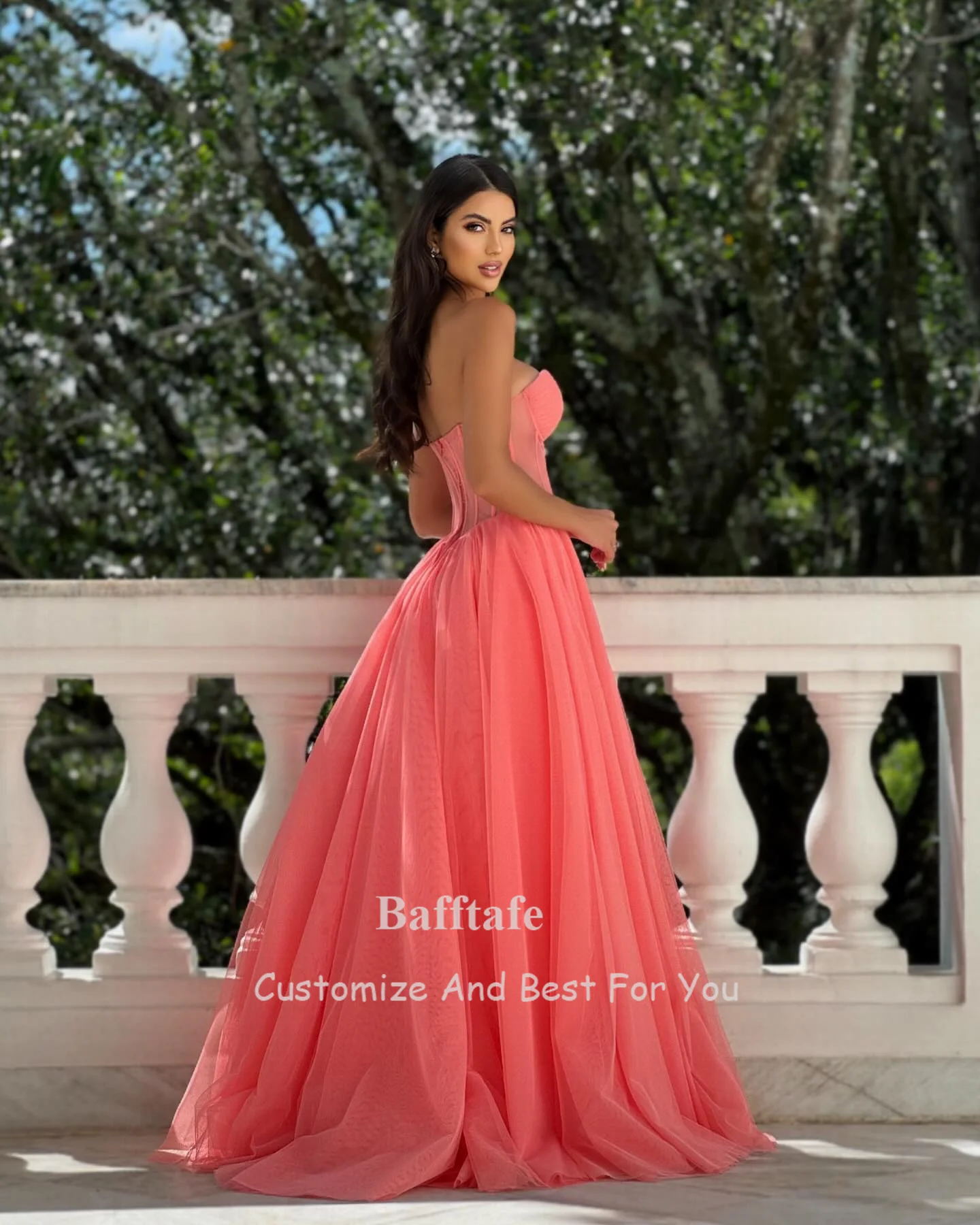 Bafftafe fada tule uma linha vestidos de baile plissado querida perna fenda feminino formal personalizado vestidos de festa de casamento vestido de noite