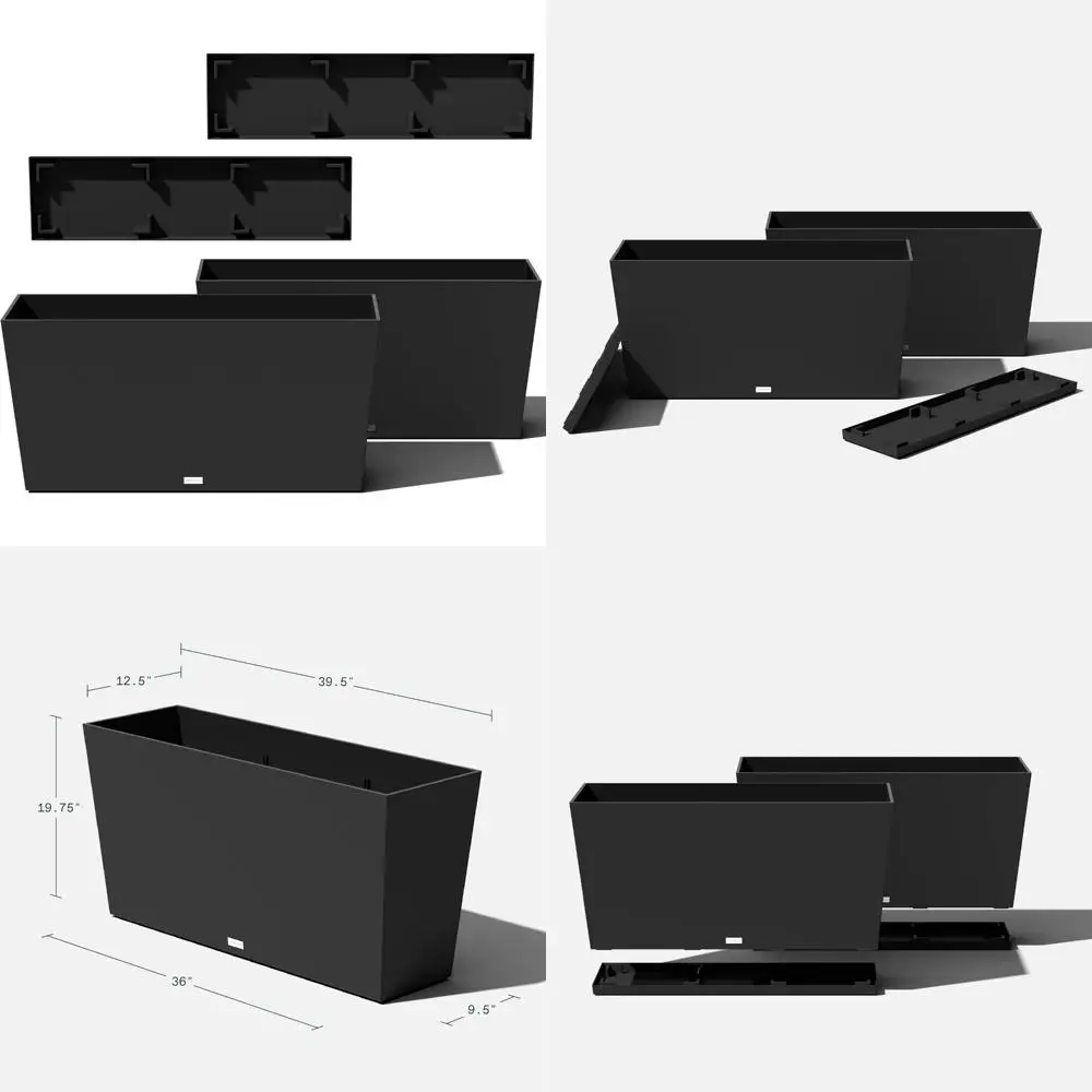 

Long Trough Planter Set of 2 in Black, 39 Inches Each with Saucer Trays for Outdoor Garden Decor