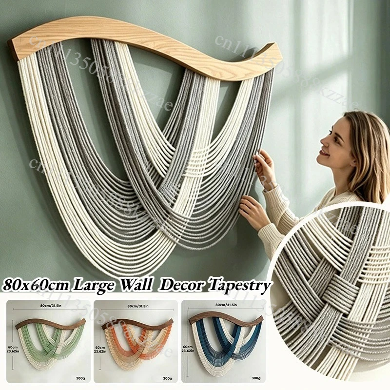 80x60cm Large Boho Decor Wall Yarn Tapestry Macrame Wall Hanging Handmade Tassel for Living Room Bedroom Apartment Home Decor
