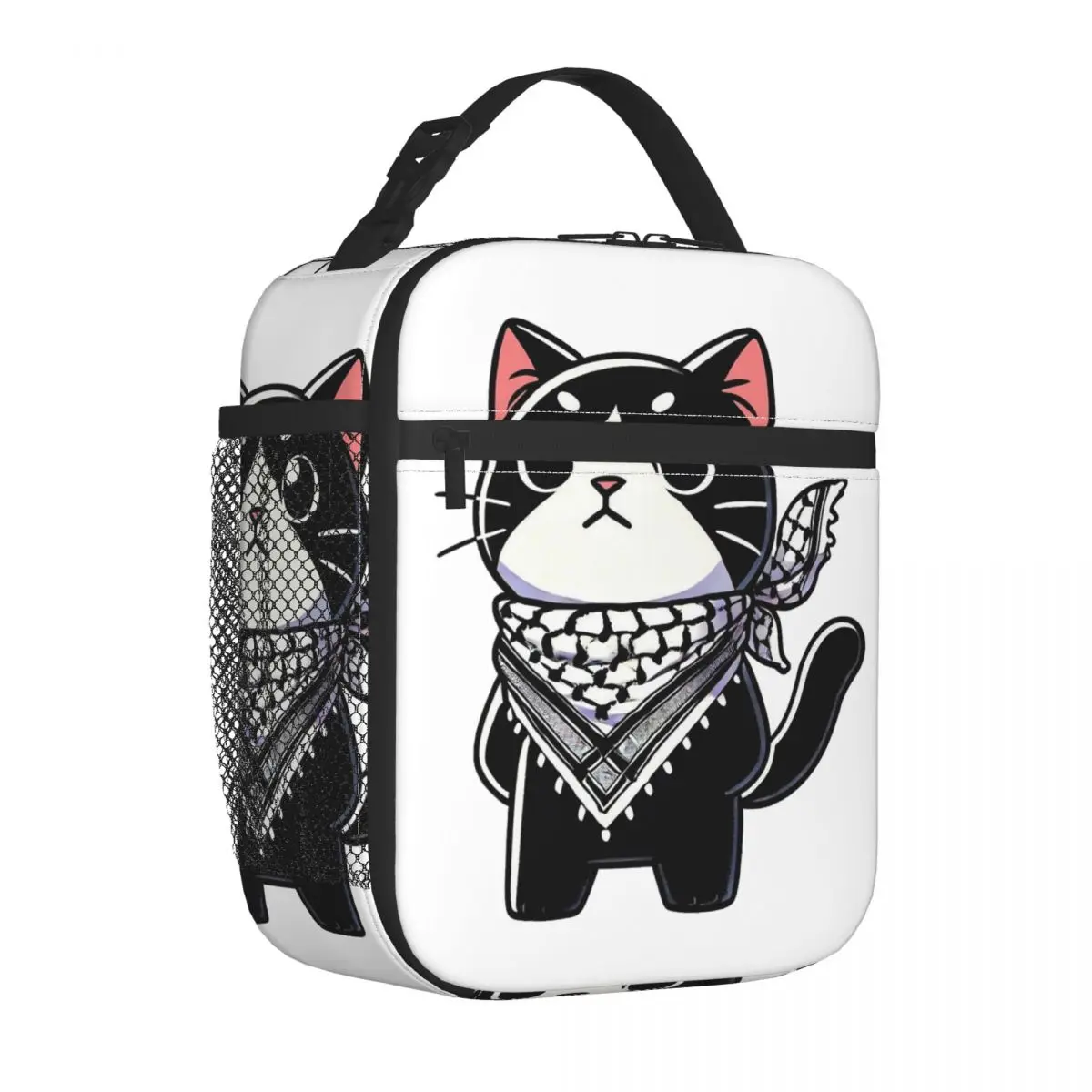 

Cute Cat Wearing The Keffiyeh Insulated Lunch Bag Food Bag Reusable Thermal Cooler Lunch Box For School Office