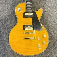 Free Shipping Pro Double-Cut Sun Yellow Gloss Electric Guitar Rosewood Fingerboard Peach Heart Xylophone Body