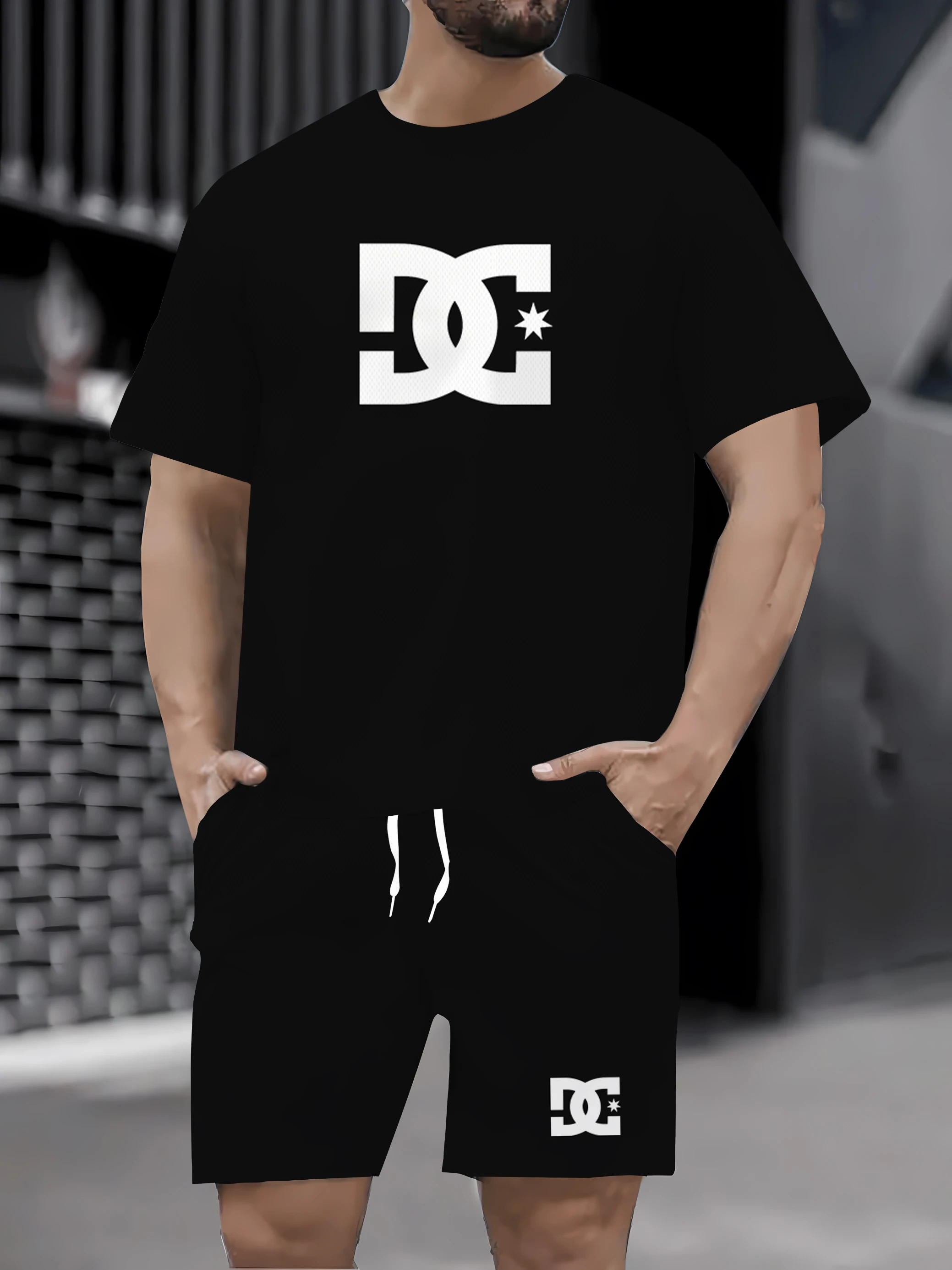 

Conjuntos masculinos de verão moda agasalho masculino manga curta t camisas + shorts esportivos terno masculino casual roupas do