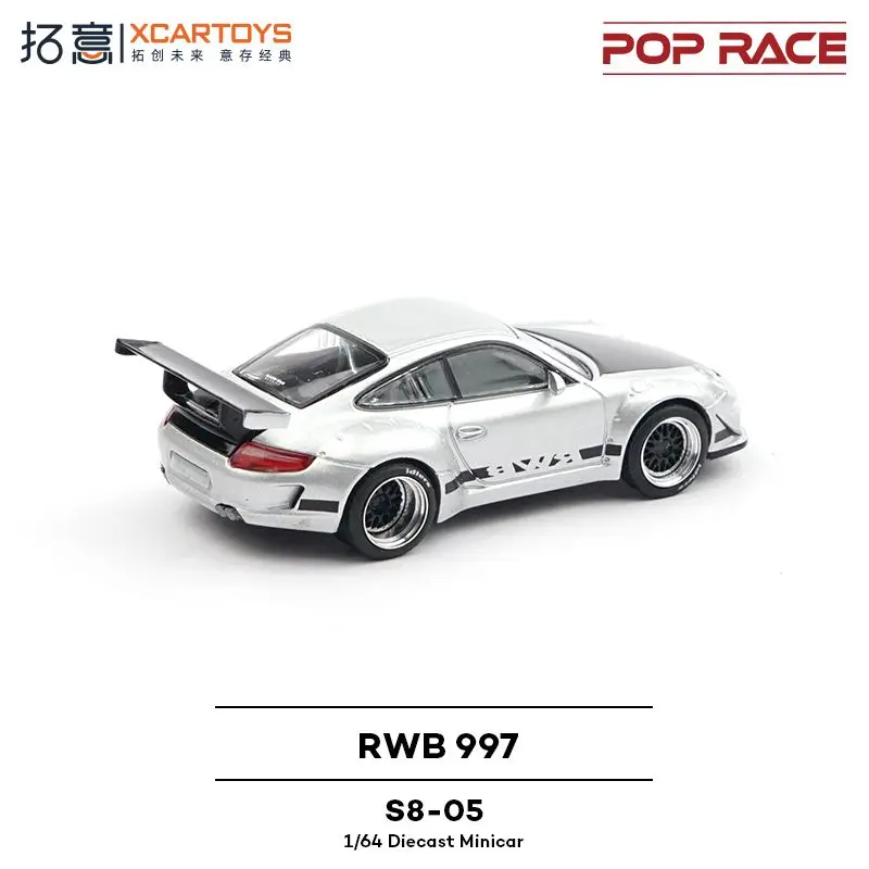 POP RACE Rx 1/64 Schaal Gesimuleerde Metalen Auto Zilver 1:64 Miniatuur Statisch Alloy Jongens Kerst Speelgoedauto Model Cadeau
