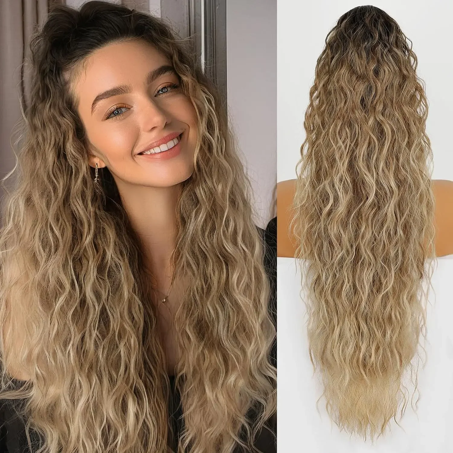 Practical Classic Wig Grab Clip Ponytail Corn Perm Long Curly Hair Fluffy Long Curly Hair Ponytail Cosplay Accessories Gothic Co