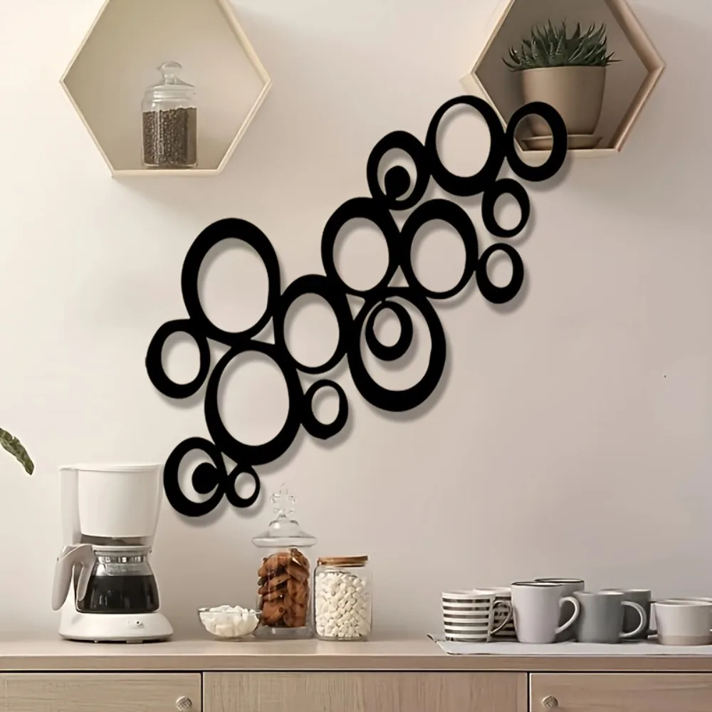 Vintage Round Metal Wall Art, 2D Flat Abstract Bubble Design, Heavy-Duty Iron Matte Finish for Coastal Porch Living Room