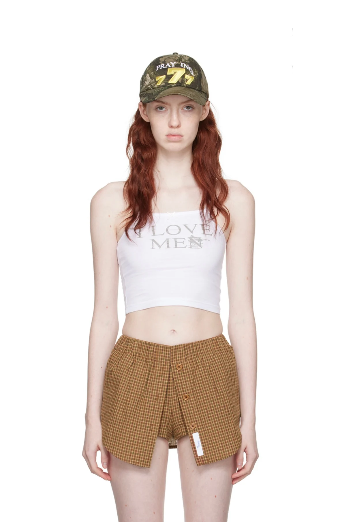 Brown Plaid Culottes, Mid-Low Waist White Shorts, American Retro Hottie Culottes