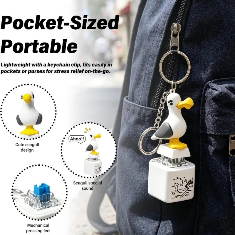 1pc Screaming Seagull Keychain Funny Cute Seagull Shaped Fidget Keyboard Fidget Toys Keychain Finger Button Clicker Decoration