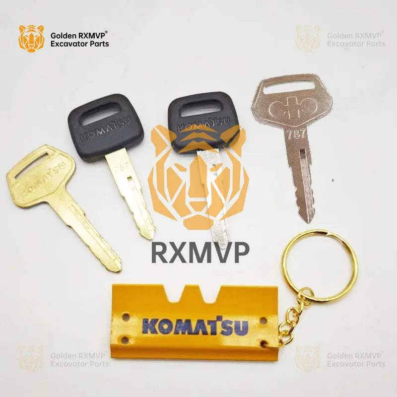 For Komatsu Keychain Pc -7 -8 787 Ignition Key With Bucket Chain Excavator Heavy Equipment F0001