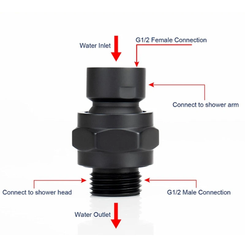 360° Universal Shower Head Swivel Ball Adapter Universal Connector Joint Fits Fixed Hand Held Rain Shower Heads
