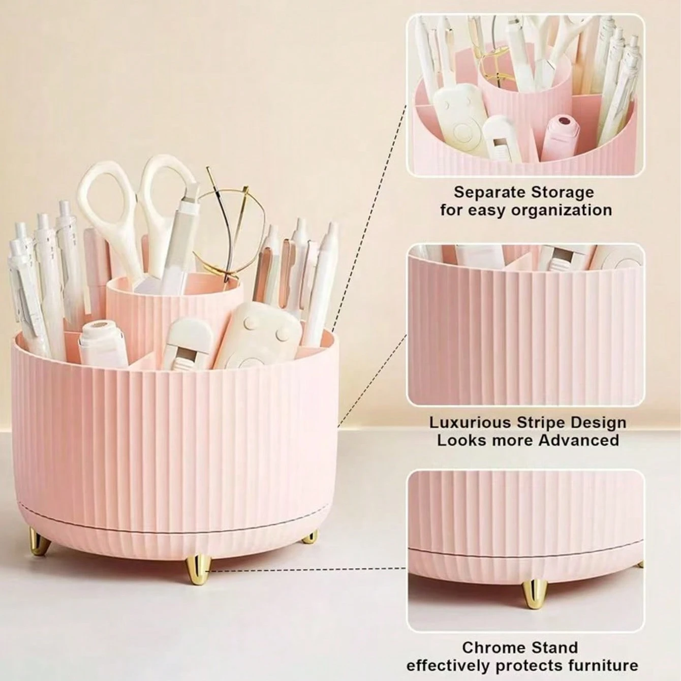 

1pcs Desk Organizer, 360-Degree Rotating Pen Holder for Desk, Desk Organizers and Accessories with 5 Compartments A7862
