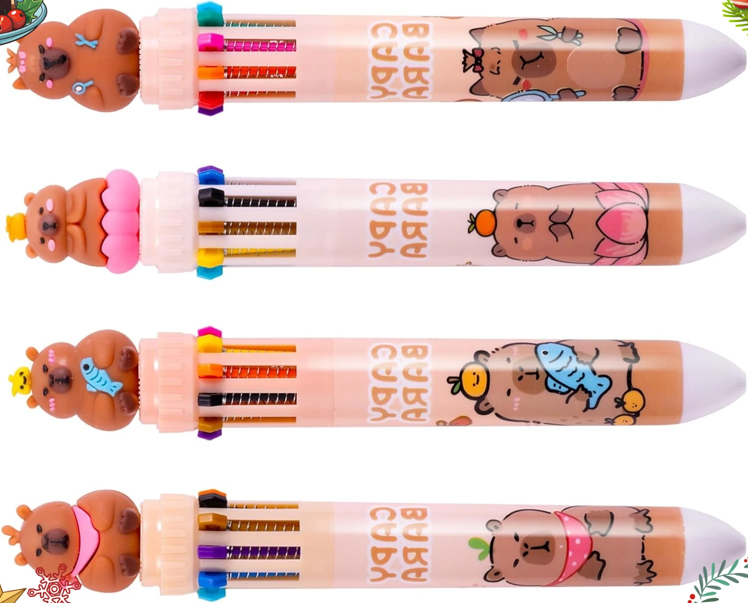 24 Pcs Multicolor Ballpoint Pen 0.7 Mm Colored Fine Point Retractable Cute Cartoon Capy Bara Pens for Office School Supplies