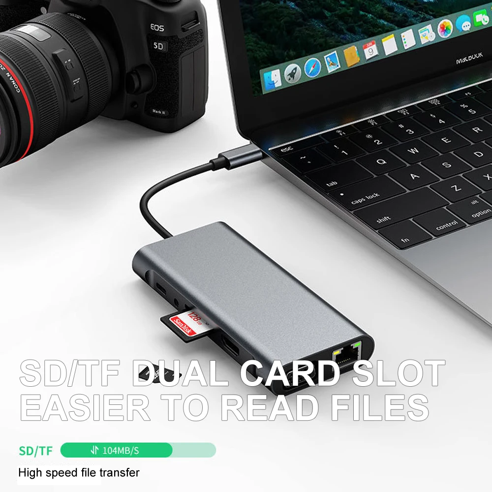 USB C 허브 4K HDMI 이더넷 어댑터 유형-C 도킹 스테이션, RJ45 Lan 인터넷 허브 마이크로 SD TF 카드 리더기 PD 맥북 분배기