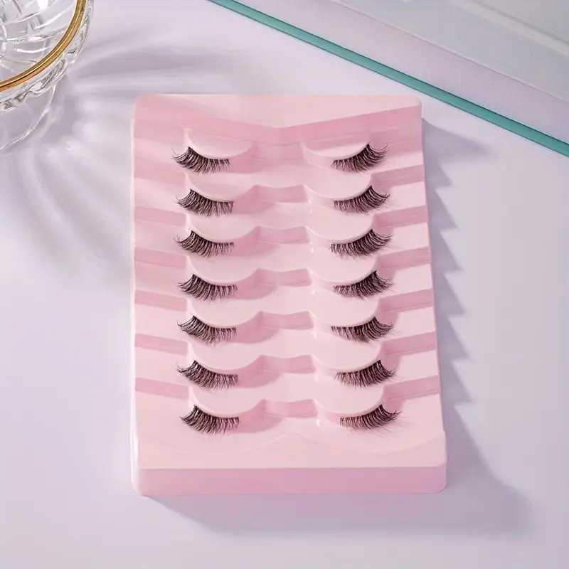 7 Paar feine Katzenaugen-Falsche Wimpern mit transparentem Band, weiche, flauschige Halbwimpern, perfekte Locken mit natürlicher Wirkung