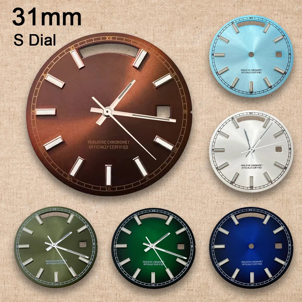 New S Logo 31mm Day And Date Dial Suitable For 8285 Movement Green Luminous Watch Modification Accessories