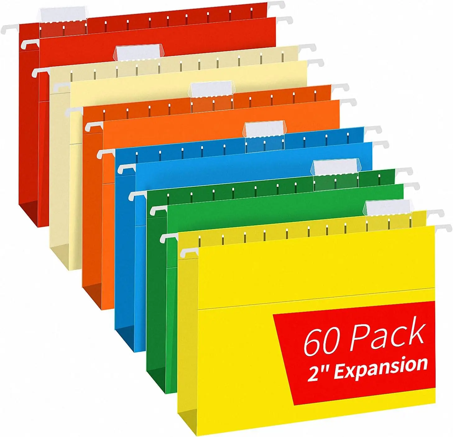 

Extra Capacity Hanging File Folders, 60 Pack Letter Size Reinforced Hanging Folders with Heavy Duty 2 Inch Expansion for B