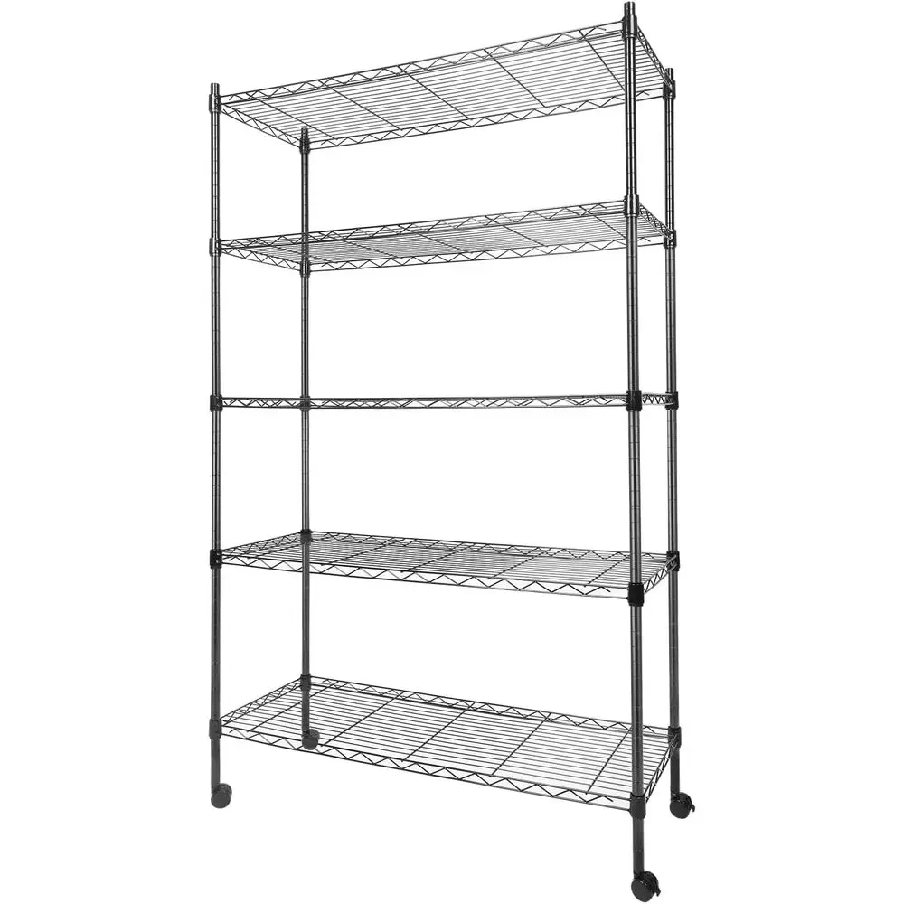 

5-Tier Heavy-Duty Metal Shelving with Wheels, Adjustable Shelves, 400 lbs Capacity, 36L x 14W x 60H, Black