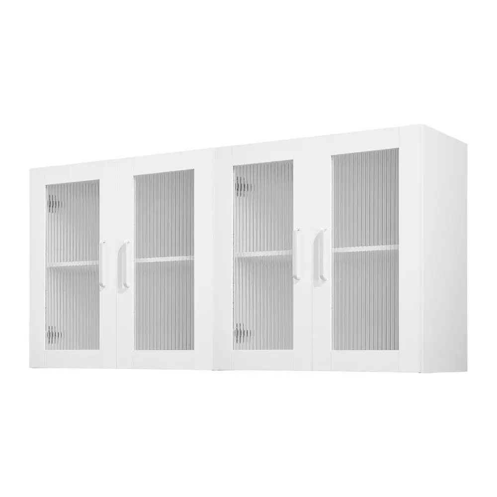 

Laundry Room Wall Cabinet, 2Tier Wall Mounted Cabinet with Adjustable Shelf, Cupboard Storage with 4 Doors, for Kitchen, Bathro
