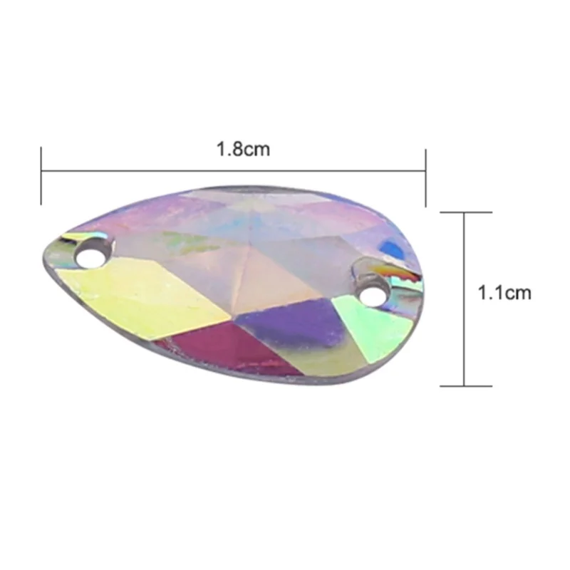 200 peças de strass de resina em formato de gota com costura e dois furos para decoração de artesanato (branco)