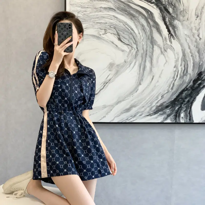 Summer Vintage Print Aesthetic Fashion Playsuits Women Short Sleeve Sexy Sweet Kawaii Lady Rompers Chic Casual Female Clothes