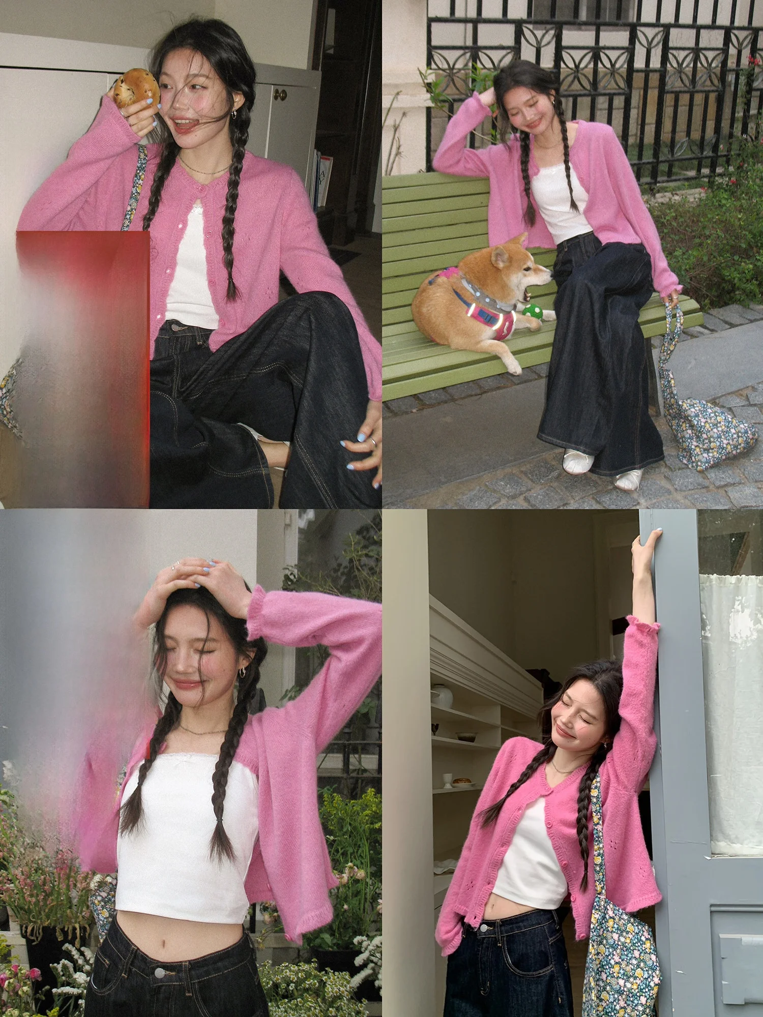 

Pink Lace Long Sleeve Knitted Open Cardigan Women's Spring 2026 New Thin Beautiful Outerwear Top Loose Fit Style Mixd