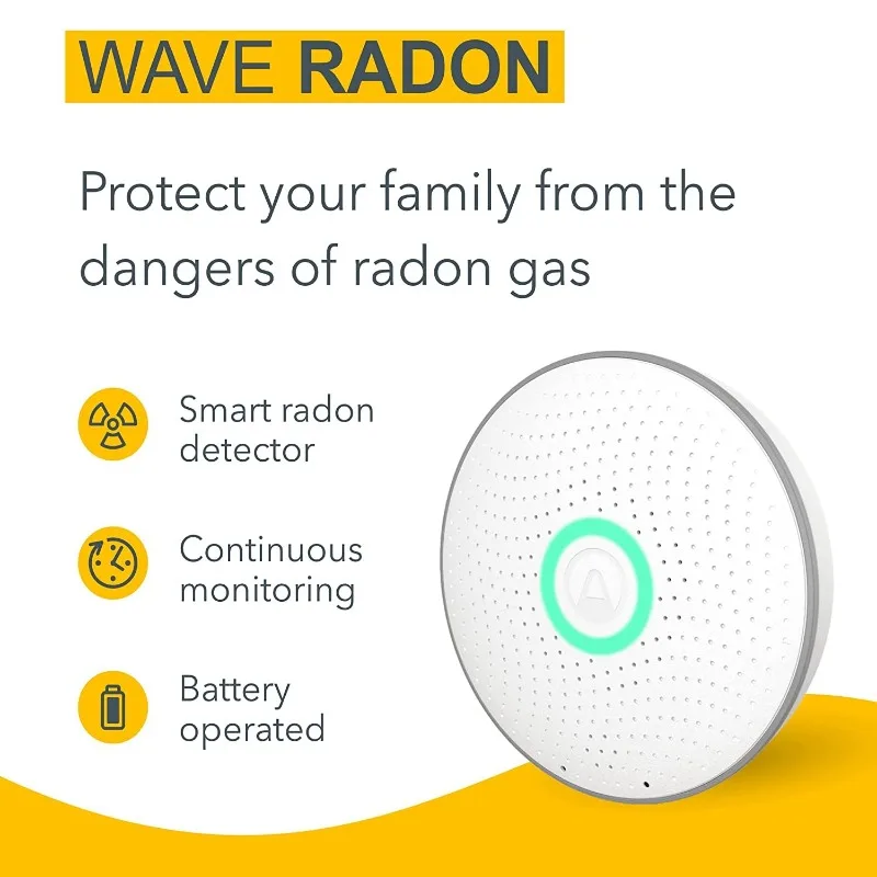 Detector de radón inteligente Airthings 2950 Wave Radon con sensor de humedad y temperatura Fácil de usar Preciso Sin tarifas de laboratorio Bat
