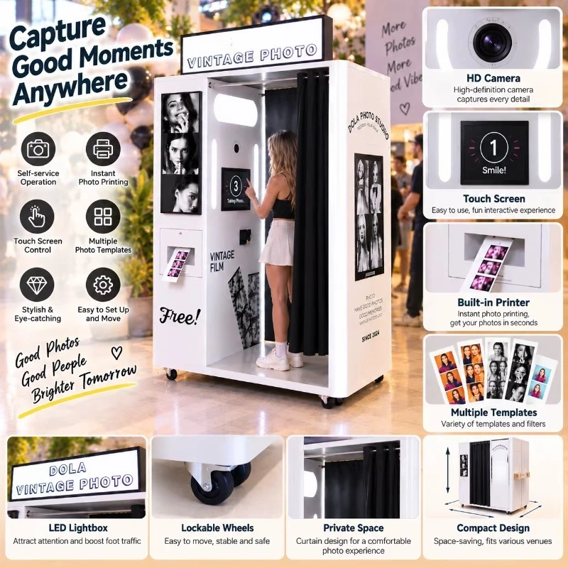 Self Service Photo Booth Kiosk Creative Instant Photo Printing Machine Custom for Mall Party Entertainment Events