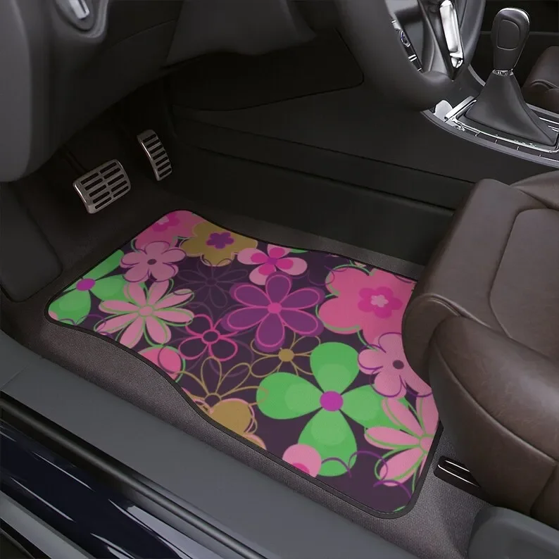 Flower Power Psychedelic Hippie Vintage Inspired Car Accessory Floor Mats Retro Mod Car Decor Vehicle Hippie Van Truck Car Gift