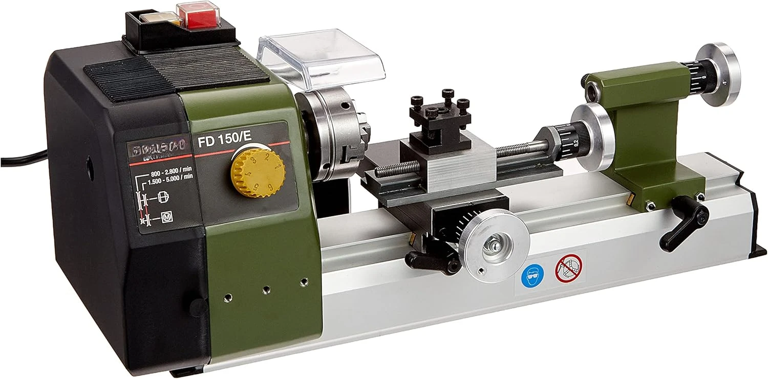 Fine Lathe FD 150/E, Precise Lathe with 2-Stage Belt Drive, Speed Control, Spindle Speeds up to 5,000/min