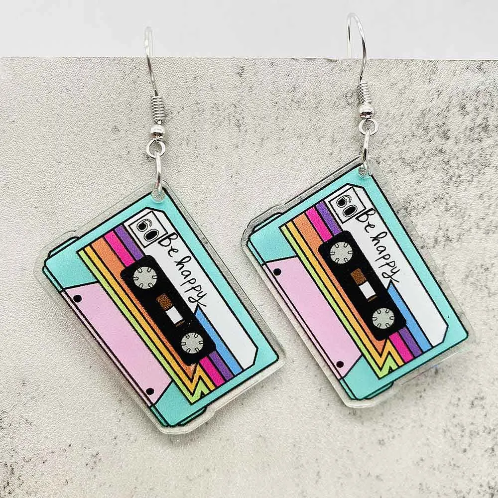Vintage Style Cassette Tape Film Record Earrings Black White Record Music Enthusiast Earring Holiday Music Enthusiast Gift