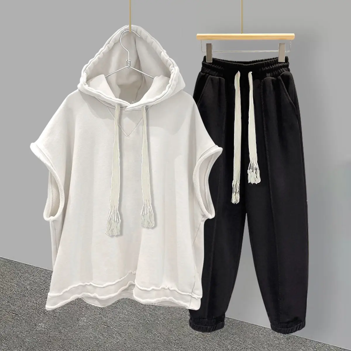 New 2022 Women SuitSolid Color Sleeveless Hood+ Casual Pants Set Women/Men