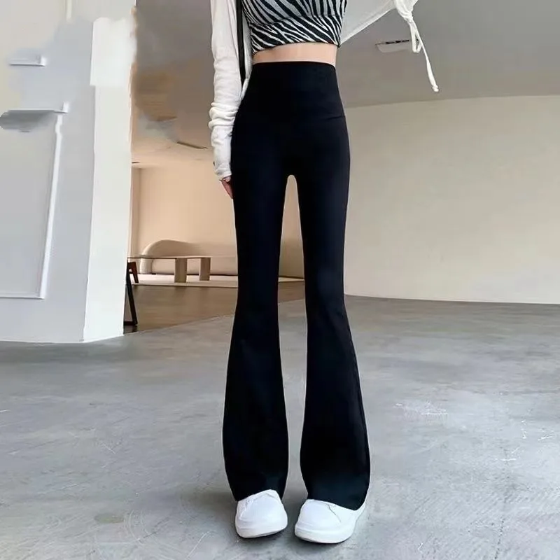 Women's Spring and Summer Fashion High-waisted Solid Color Elasticized Slim-fitting Straight Bootcut Casual Sporty Flare Pants