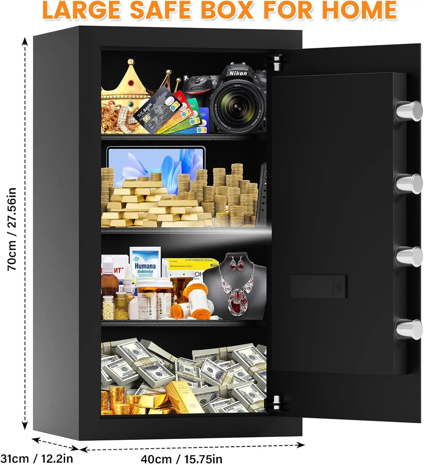 6.0 Cuft Large Home Safe Fireproof Waterproof, Digital Security Fireproof Safe Box with Fireproof Bag, Electronic Keypad Keys an