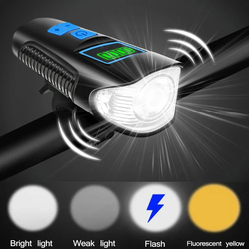 JLETOLI Waterproof Bicycle Light USB Charging Cycling Light Mtb Handlebar Bike Headlight Horn Bicycle Odometer LCD Screen