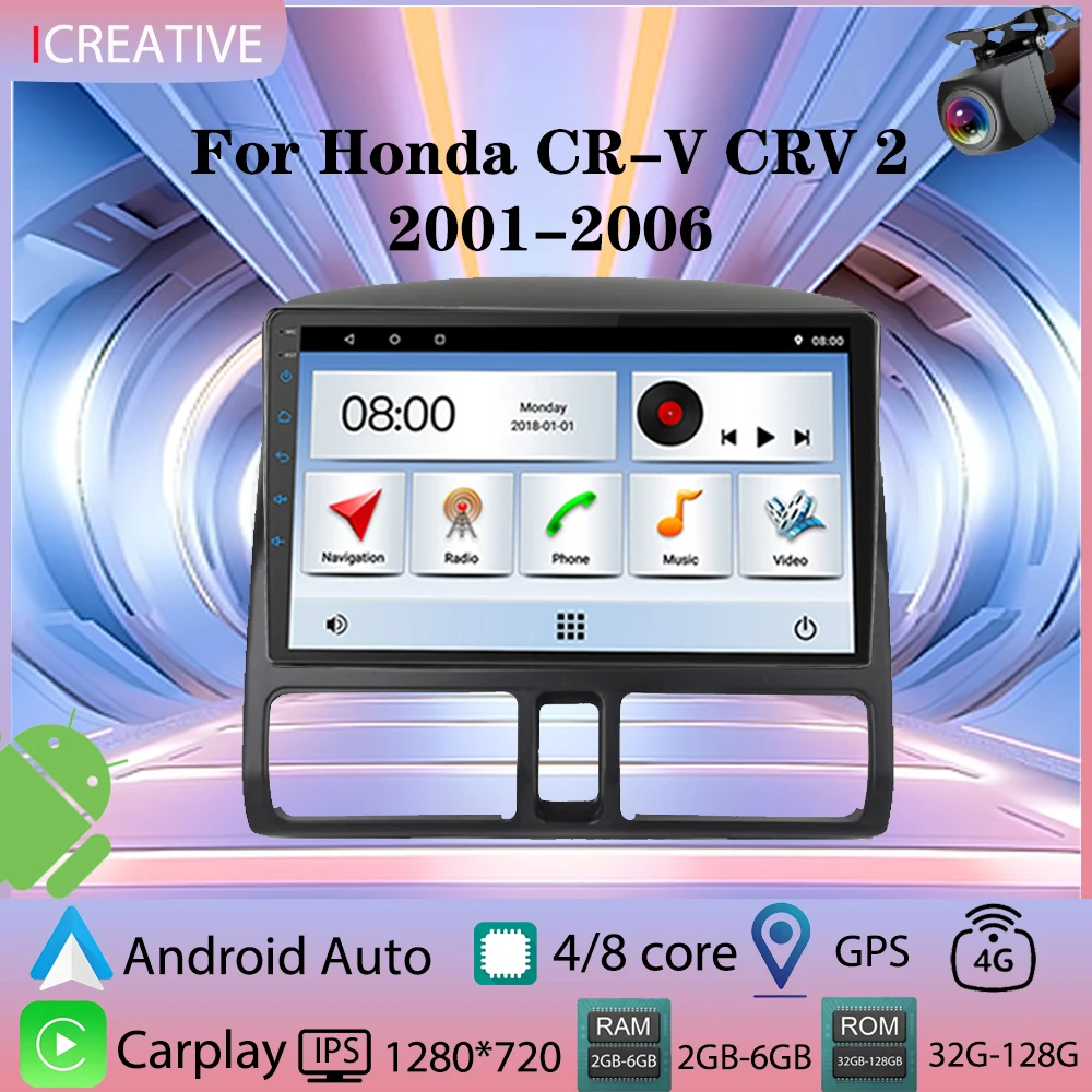 

Car Radio Android for Honda CR-V CRV 2 2001-2006 Carplay Multimedia Player 2din Stereo Autoaudio Head Unit 9 Inch Navigation GPS