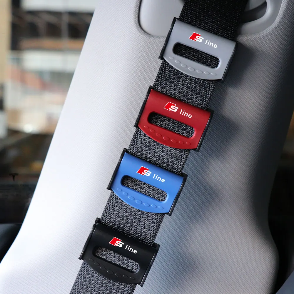 2/4pcs Car Emblem Plastic Adjustable Car Safety Belt Clips Slip-Resistant Seat Belt Buckle Simple Fixing Clamp For AUDI SLINE