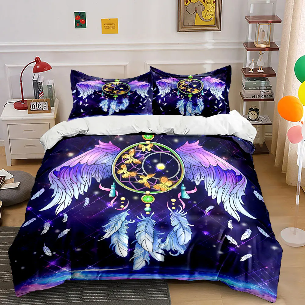 Dreamcatcher Set with Wings Decor Bedding Set with 1 Duvet Cover 2 Pillowcases Single Double King Queen, Gift