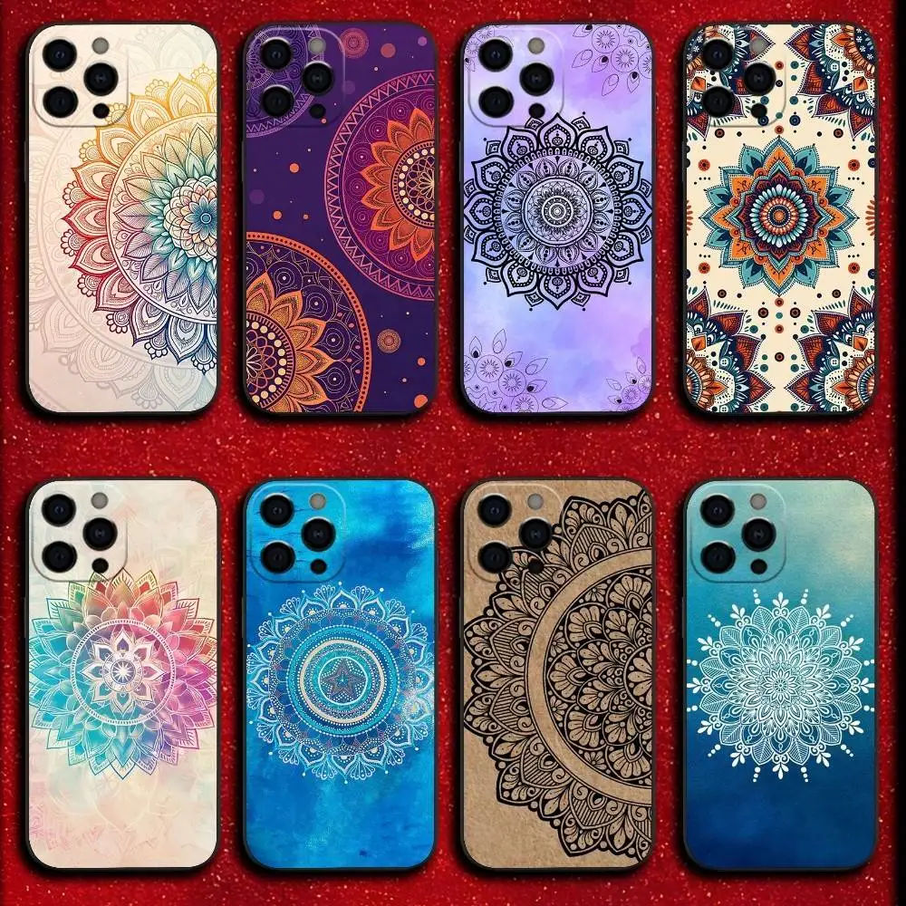 

Mandala Art Phone Case For iPhone 17,16,15,14,13,12,11,Pro,Max,Plus,E,SE4,Air,Mini Black Cover