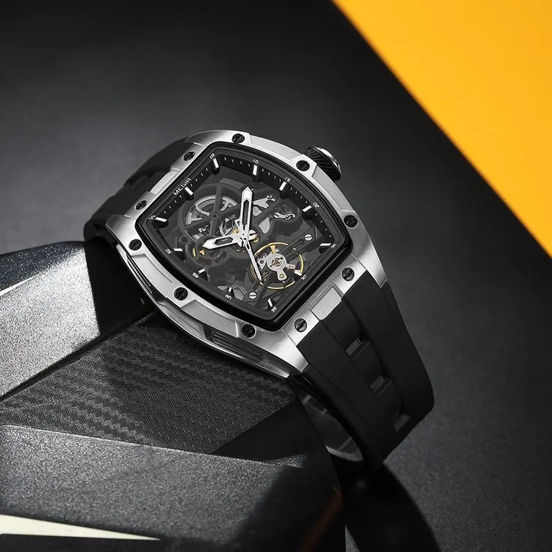 2026 Hot‑Sale MEGIR Men Tonneau Hollow Skeleton Automatic Mechanical Watch Sport Silicone Band Luminous Male Wrist Clock