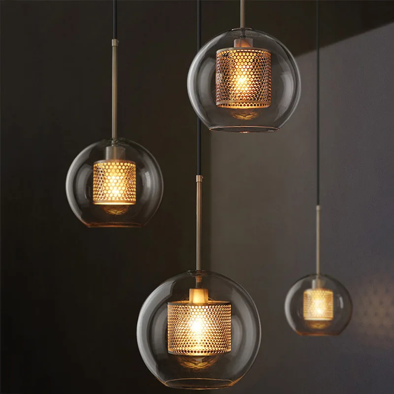 7W LED Bedside Hanging Light Hotel Pendant Lamp Chandelier Ceiling Fixture E26/E27 Bulb Clear Glass Ball Lampshade Bronze Foyer