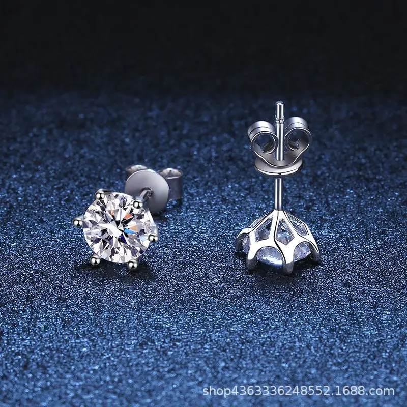 Platinum PT950 18K Gold Six Claw Threaded Earrings 0.2 0.3 Carats One or Two Carats D Color Moissanite Light Luxury Accessory