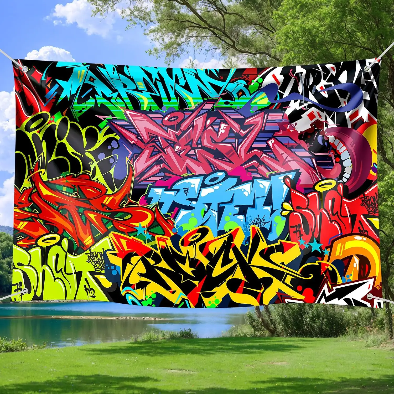 Vibrant Graffiti Street Art Tapestry Wall Hanging Polyester Fabric Abstract Urban Style Decor Poster Print for Living Room Bedro
