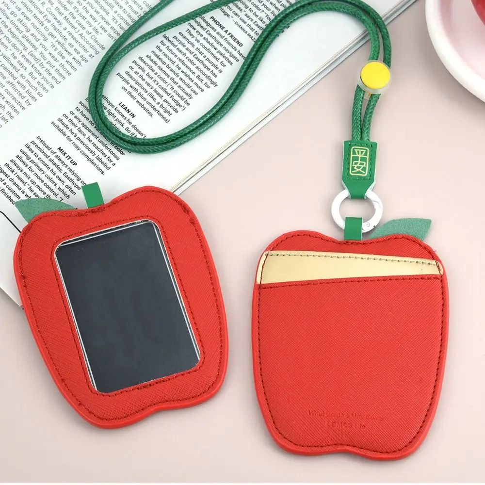 Multifunctional Creative Fruit Card Holder Lovely PU Leather Work Card Case Cute with Neck Strap Leather Card Sleeve Hospital
