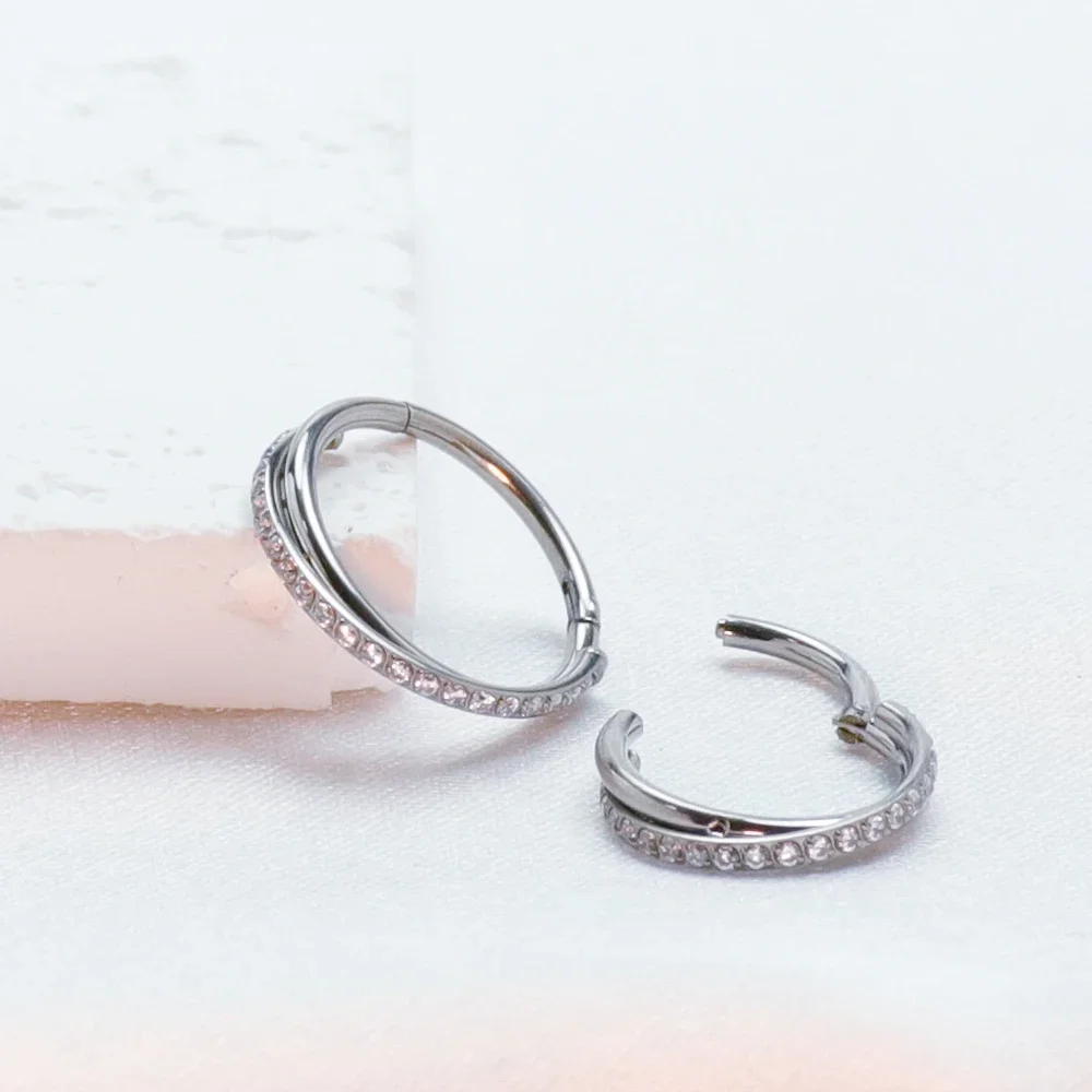 Piercing Nose Ring F136 Titanium Piercings Daith Earring 16G Hoop Septum CZ Clicker Hinged Segment Ear Cartilage 6/8/10/12mm