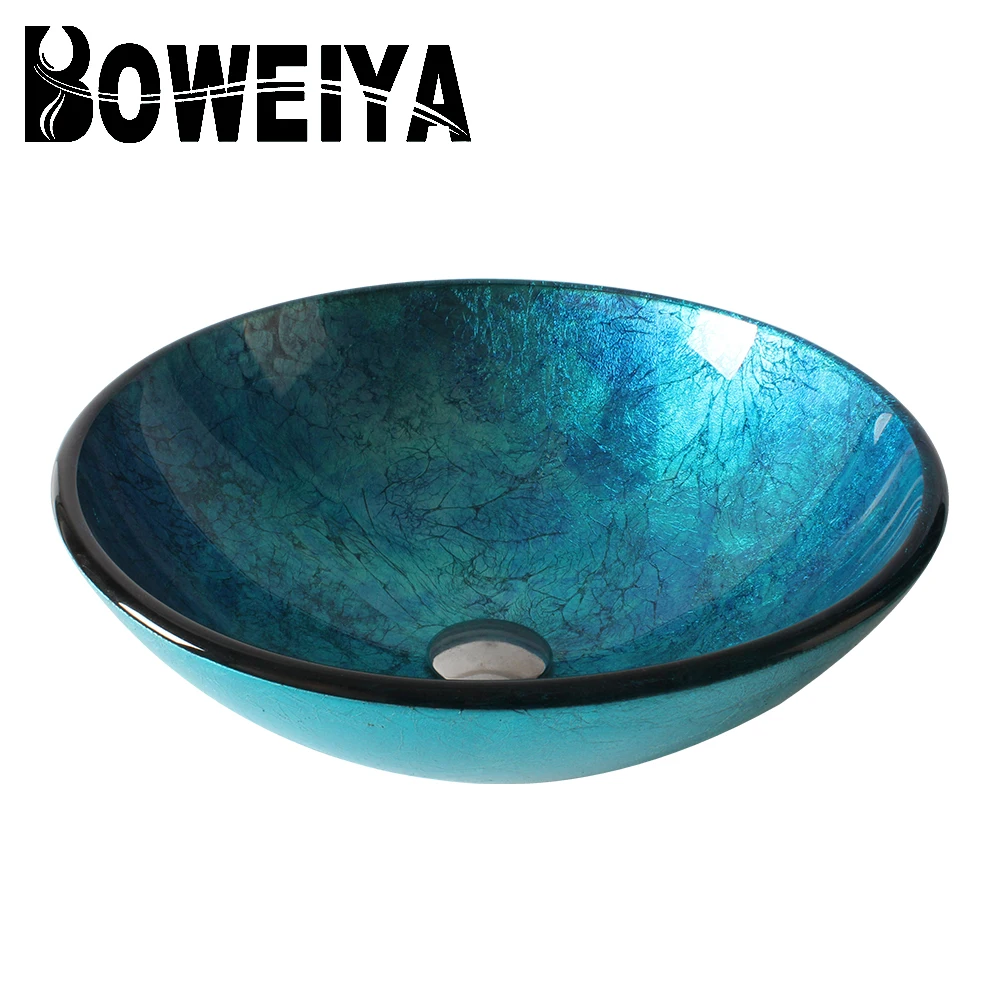 Blue Color Round Hotel Washroom Countertop Vanity Bathroom Wash Basin