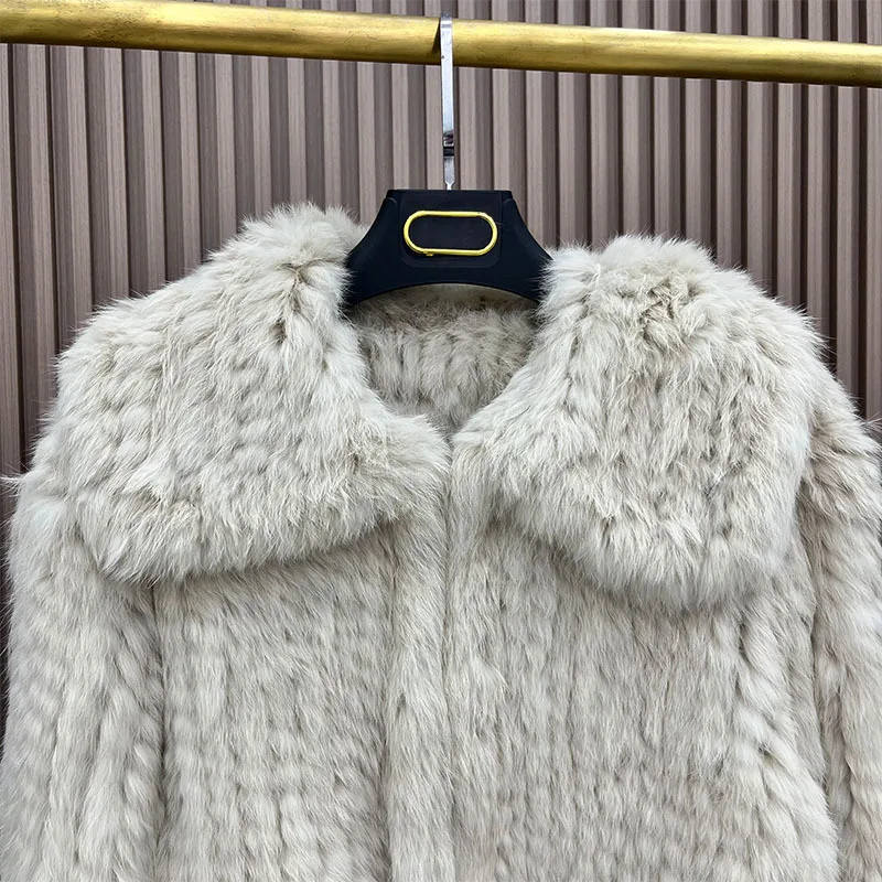 2025 mulheres inverno malha casacos de pele de coelho real alta qualidade jaquetas de pele natural manga longa feminino luxo casacos de pele genuína