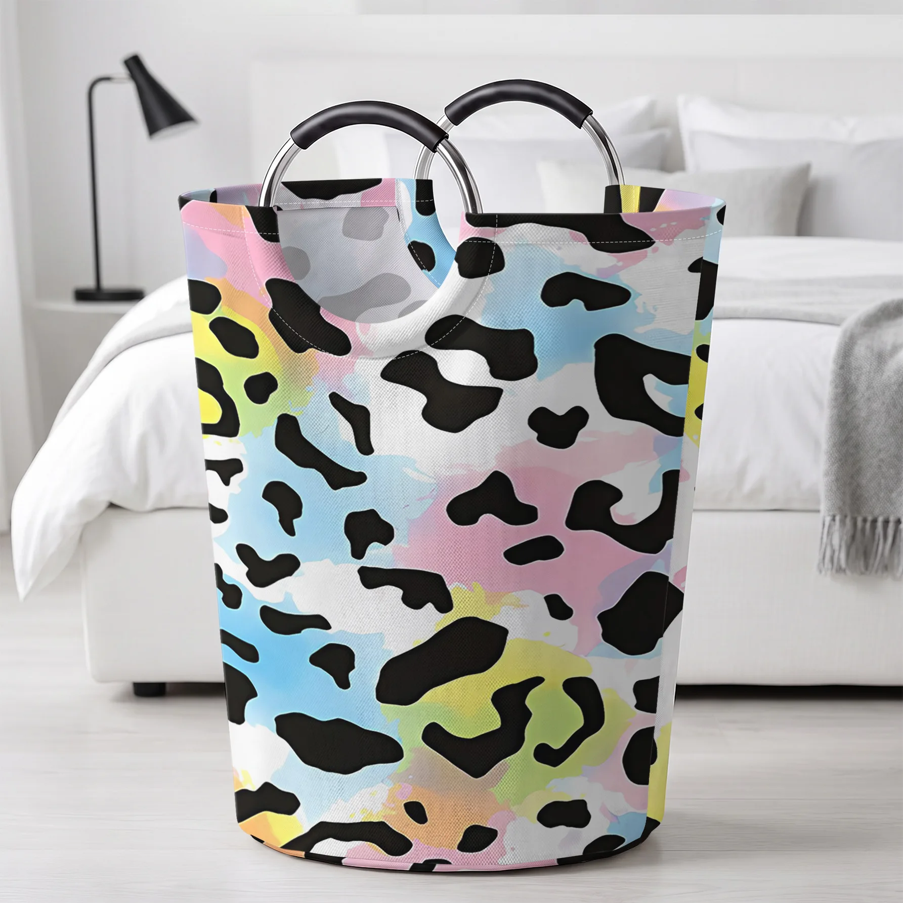 Rainbow Watercolor Leopard Print All‑Over Print Handheld Storage Basket, For Laundry, Bedroom & Home Sundries Storage
