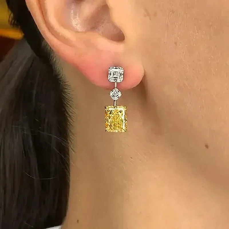 2026 Fashion Bright Yellow Crystal Earrings Female Engagement Party Jewelry Temperament Women Wedding Ceremony Accessories